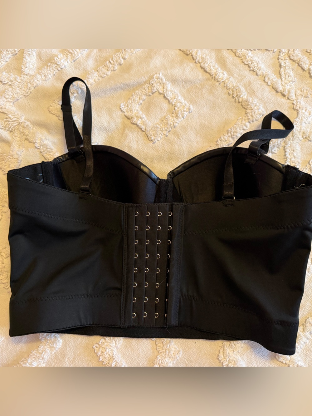 Black Pleather Longline Bustier Bra with Hook-and-Eye Front - Picture 2 of 3